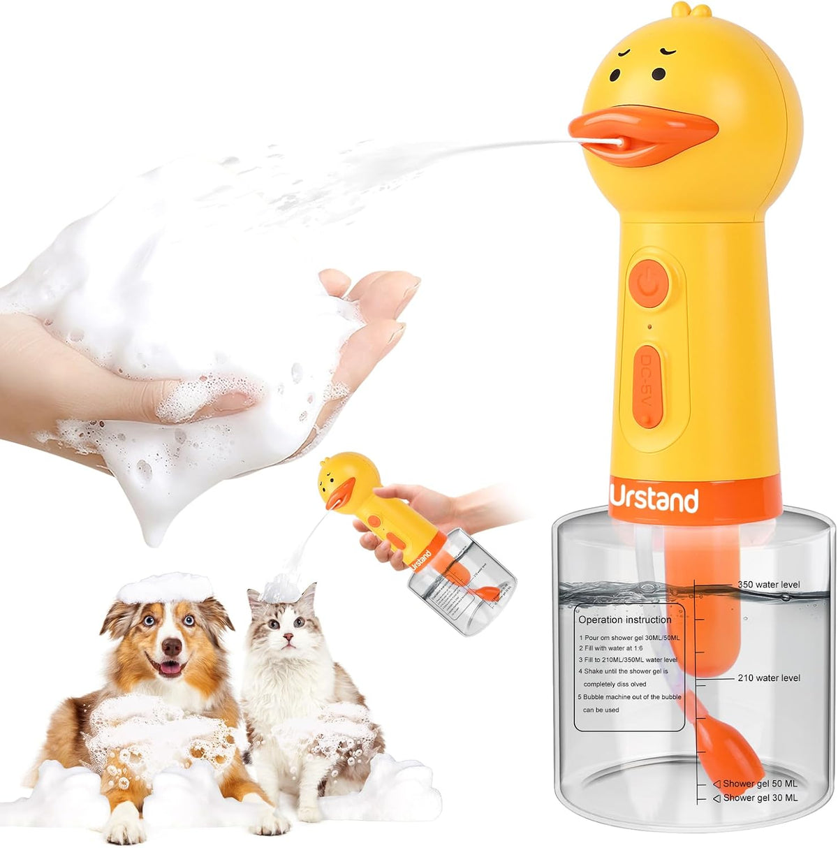 Dog Foaming Soap Dispenser, Automatic Electric Dog Shampoo Foamer Sprayer, Rechargeable Ducky Foaming Dog Shampoo Sprayer for Dog and Cat Bathing