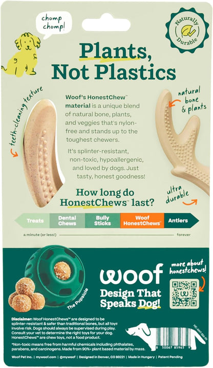 Honestchew Dog Toy Antler - Durable Dog Chews - Made with Natural, Plant-Based Ingredients - Splinter-Resistant - Safer than Dog Bones - Small