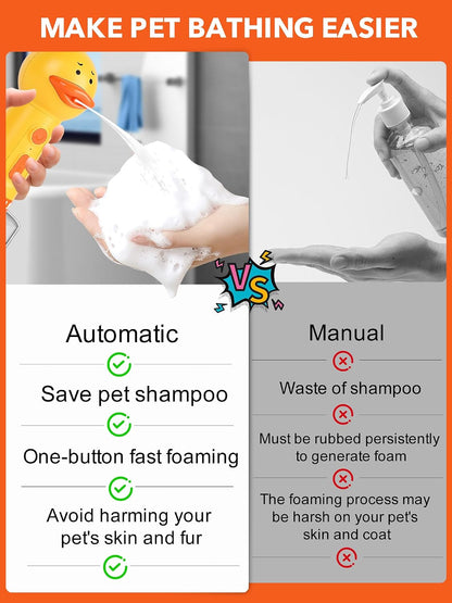 Dog Foaming Soap Dispenser, Automatic Electric Dog Shampoo Foamer Sprayer, Rechargeable Ducky Foaming Dog Shampoo Sprayer for Dog and Cat Bathing