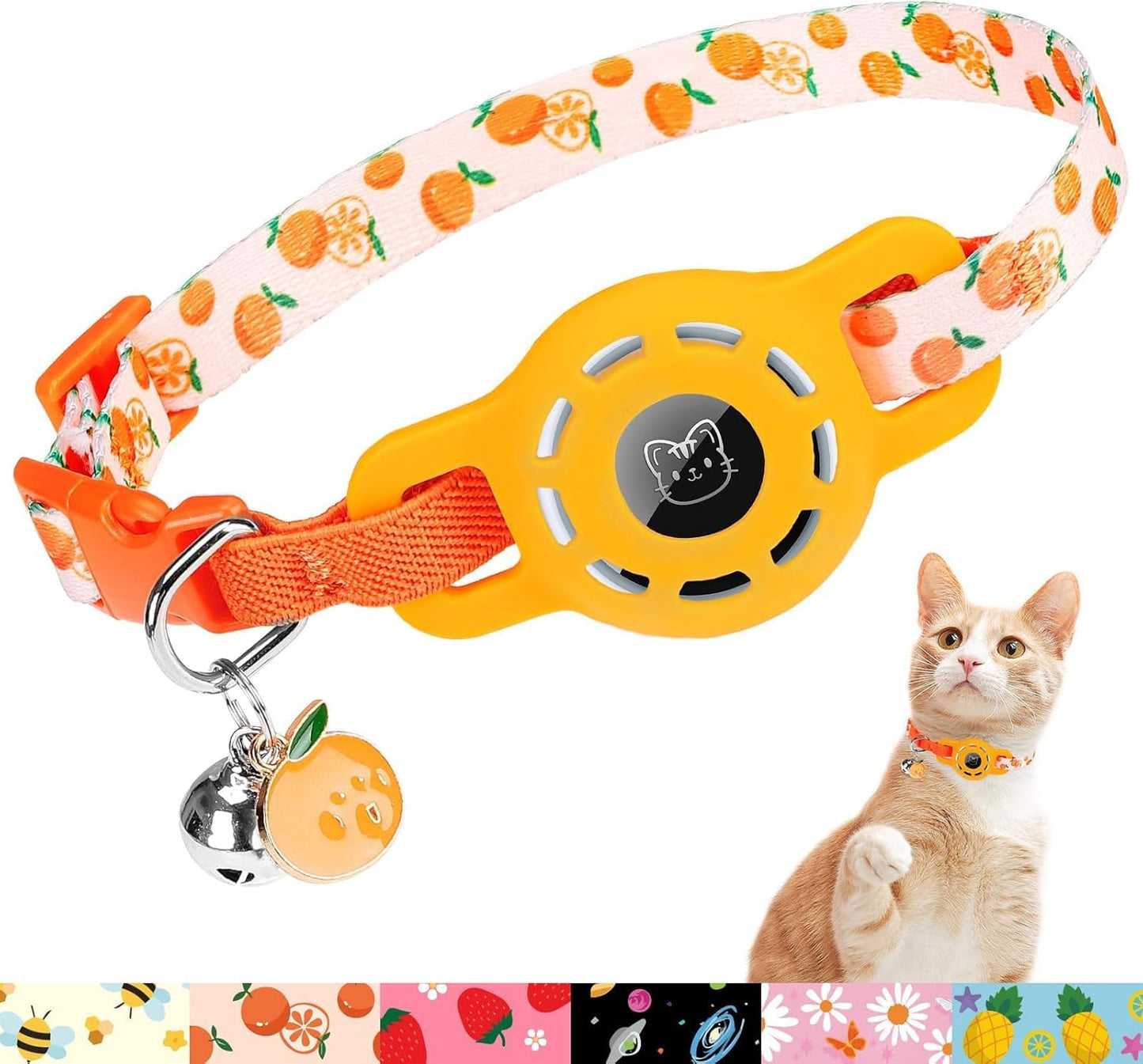 Airtag Cat Collar with Bells, Upgraded Safety Elastic Cat Collar with Airtag Cat Collar Holder, Anti-Lost Cat Collars for Girl Boy Cats, Anti-Suffocation Kitty Puppy Collars