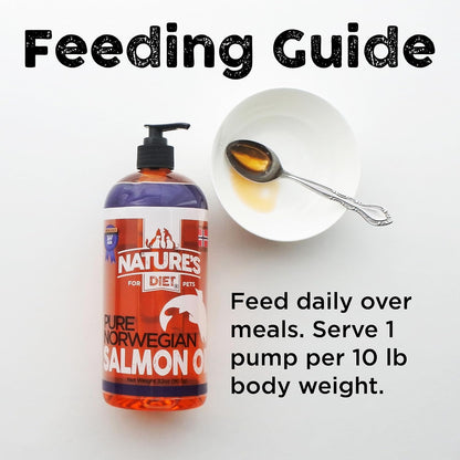 Nature'S Diet Pet 32 Oz Norwegian Salmon Oil Dogs & Cats - Natural Support for Joint Function Immune Heart Health Appetite Skin & Coat Omega 3 6 9 Liquid Food Topper EPA DHA Fatty Acids