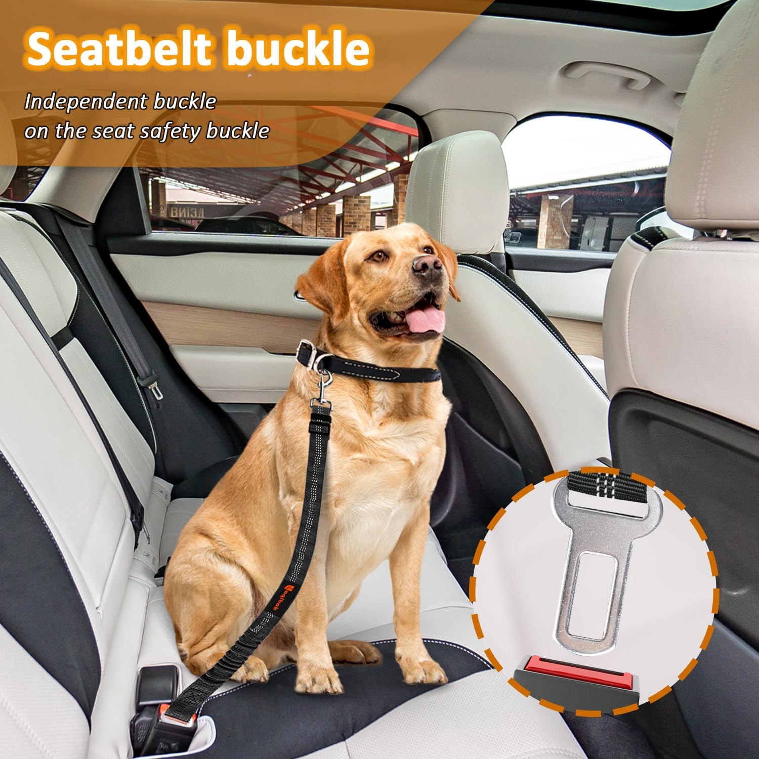 3-in-1 Dog Car Seat Belt Harness – Adjustable Reflective Headrest Tether & Retractable Bungee Safety Leash