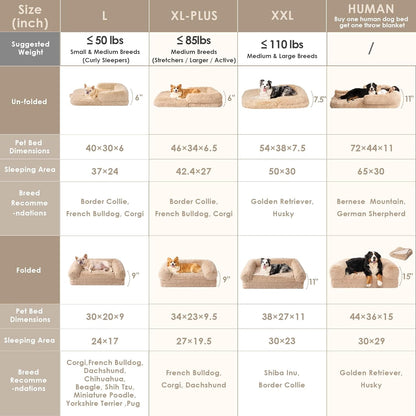 Foldable XXL Dog Bed for Large Sized Dog, 54"X38"X7.5" Faux Fur Fluffy Pet Couch Bed, Orthopedic Calming Memory Foam Big Pet Bed, Washable Pet Sofa Bed with Non-Slip Bottom, Camel