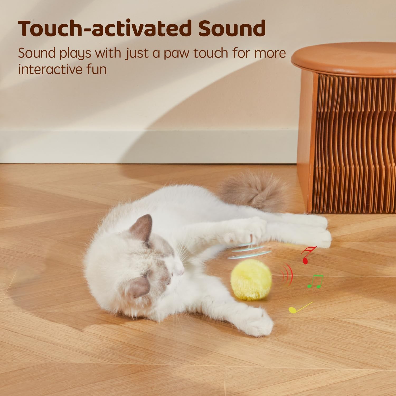 Chirping Cat Toy Balls with Silvervine Catnip, 3 Pack Fluffy Interactive Cat Kickers, 3 Lifelike Animal Sounds, Catnip Exercise Toys