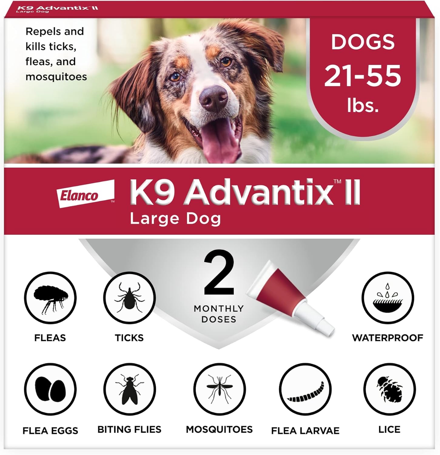 K9 Advantix II -Large Dog - Vet-Recommended Flea, Tick & Mosquito Treatment & Prevention | Dogs 21-55 Lbs. | 2-Mo Supply
