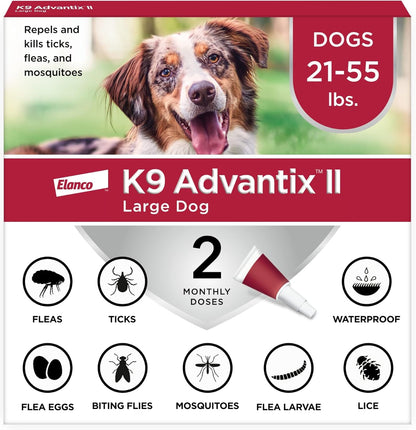 K9 Advantix II -Large Dog - Vet-Recommended Flea, Tick & Mosquito Treatment & Prevention | Dogs 21-55 Lbs. | 2-Mo Supply