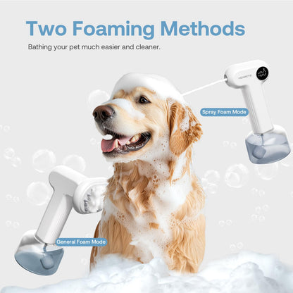Electric Dog Shampoo Dispenser with Shampoo Brush, Shampoo Foamer for Dogs Bathing, Massaging and Grooming, Two Foaming Modes, Rechargeable Dog Foam Sprayer for Short and Long Haired Pet