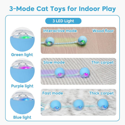 Interactive Cat Toy for Indoor Cats & Dogs, Agile Moving Cat Ball with Elastic Mesh Tail, Rechargeable Enrichment Toy, Smart Automatic Rolling Pet Ball Toy for  Dogs & Cats (Blue)