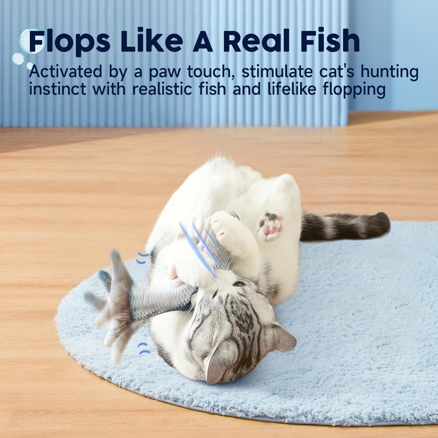 Cat Toy Flopping Fish with Catnip, Moving Kitten Kicker, Floppy Wiggle Fish,  Interactive Motion Exercise Toy, 10.5 Inches