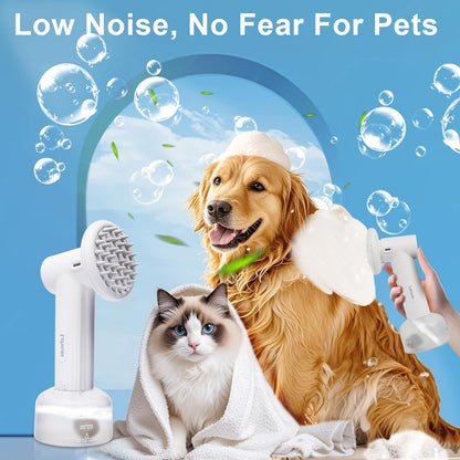 Rechargeable Foaming Dog Shampoo Dispenser with Brush for Bathing, Soft Brush, Massaging and Grooming, Bubble/Spray Mode