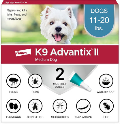 II Medium Dog Vet-Recommended Flea, Tick & Mosquito Treatment & Prevention | Dogs 11-20 Lbs. | 2-Mo Supply
