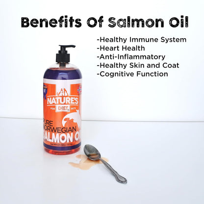 Nature'S Diet Pet 32 Oz Norwegian Salmon Oil Dogs & Cats - Natural Support for Joint Function Immune Heart Health Appetite Skin & Coat Omega 3 6 9 Liquid Food Topper EPA DHA Fatty Acids
