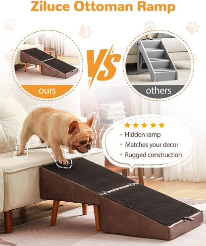 Dog Stairs for Small Dogs and Cats, Dog Ramp for Couch and Bed, Foldable 2-In-1 Wooden Pet Steps for Puppy, Split Ottoman Design