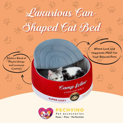 Soup Can-Shaped Cat Bed with Privacy Cover - Comfortable Cushion for Cats & Small Dogs