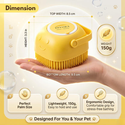 Pet Shampoo Brush, 2-In-1 Silicone Bath Brush with Soap Dispenser for Dogs & Cats