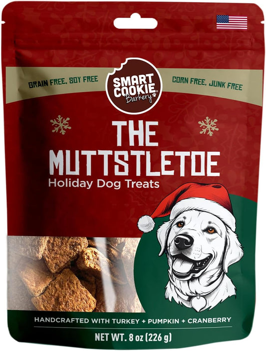 Muttstletoe Holiday Dog Treats - Turkey, Pumpkin and Cranberry Christmas Dog Treats - Healthy, All Natural, Grain Free, Human-Grade - Made in USA - 8Oz