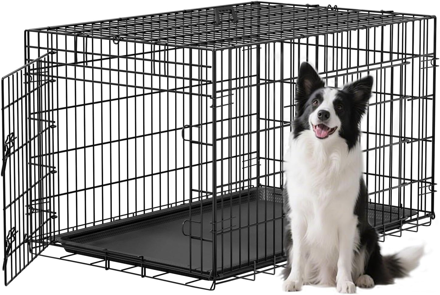 Dog Crate 36Inch Dog Cage Foldable Metal Kennel with Leakproof Tray Foldable Design Indoor Outdoor Use for Medium Dogs,Black