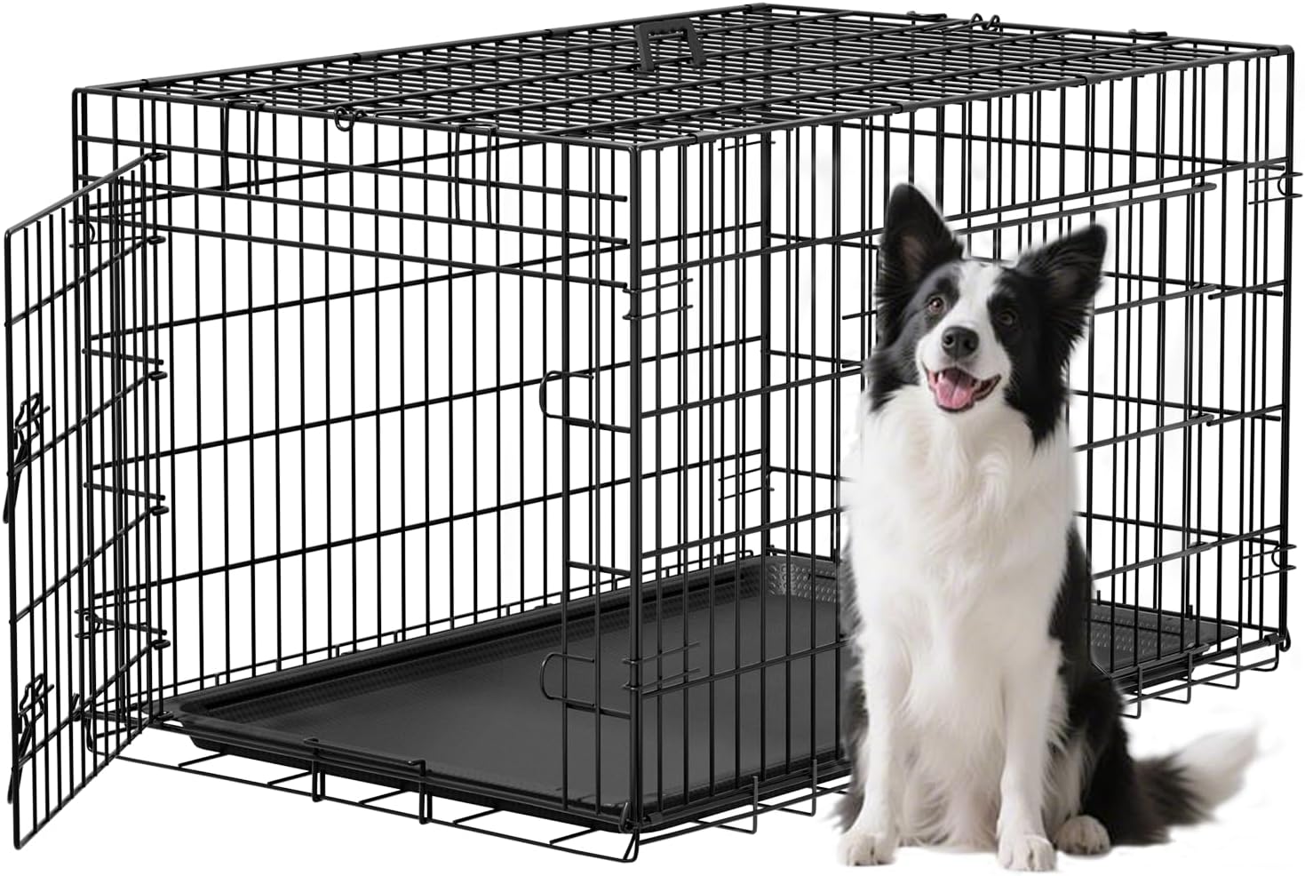 Dog Crate 36Inch Dog Cage Foldable Metal Kennel with Leakproof Tray Foldable Design Indoor Outdoor Use for Medium Dogs,Black