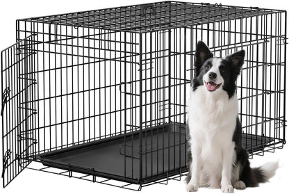 Dog Crate 36Inch Dog Cage Foldable Metal Kennel with Leakproof Tray Foldable Design Indoor Outdoor Use for Medium Dogs,Black