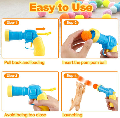 31Pcs Cat Ball Toy Launcher, Cat Balls Fetch Toy,30Pcs Plush Fuzzy Ball Launcher 