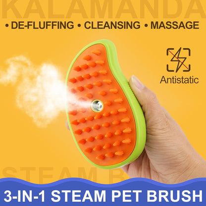 Cat Steam Brush, 3 in 1 Steamy Pet Brush, Silicone Massage Dog Hair Remover Comb(Mango/Avocado)