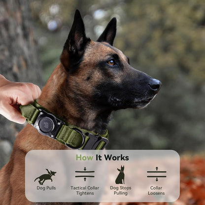 2025 Upgrade Waterproof Airtag Dog Collar, Military Tactical Dog Collar with Airtag Holder, Comfortable Control Handle and Metal Buckle, GPS Dog Collar Holder for Medium to Large Dogs (Armygreen, L)