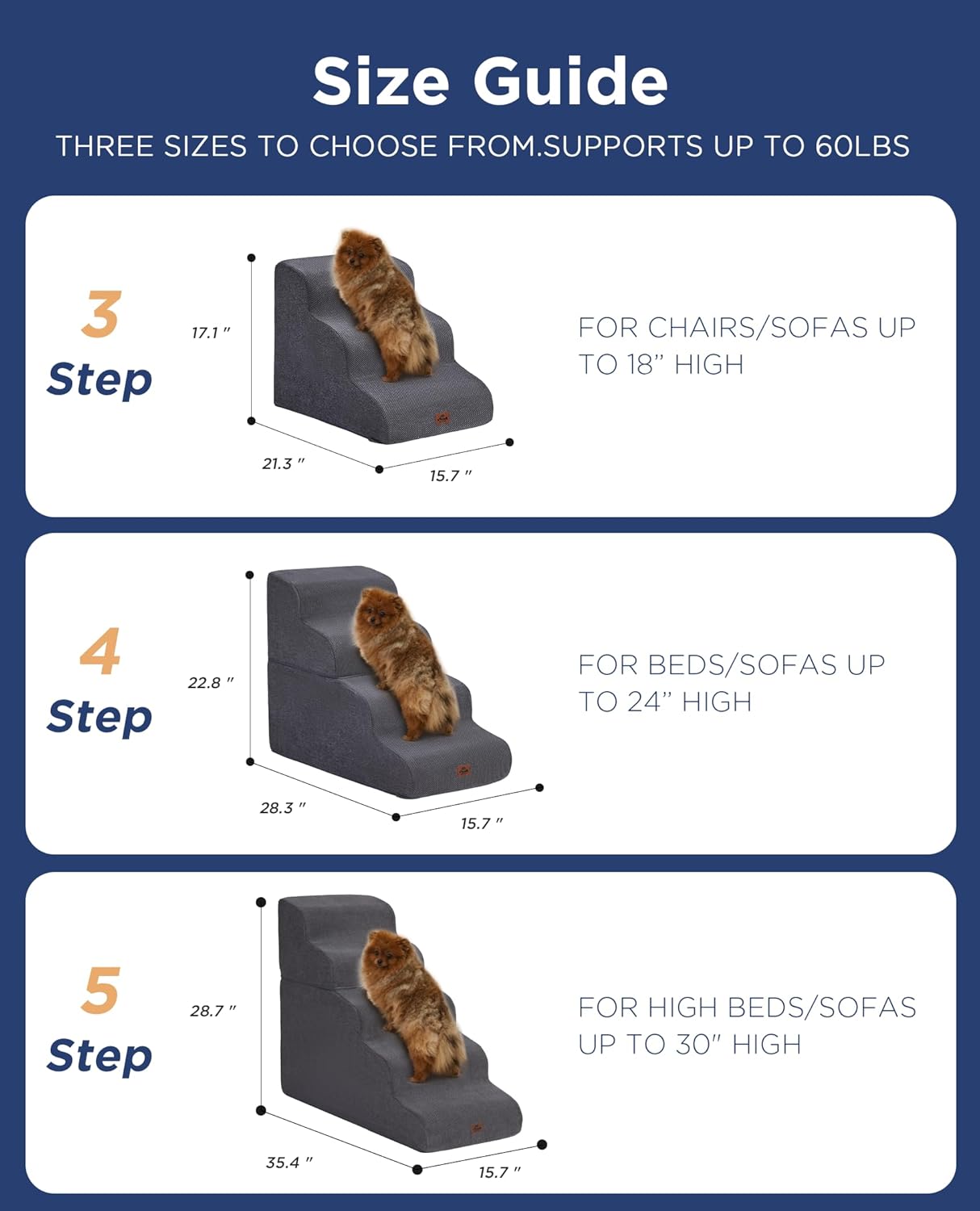 Curved Dog Stairs Ramp for High Beds 28.7" H, 5-Step Dog Steps for Small Dogs and Cats, Pet Stairs for High Bed Climbing, Non-Slip Balanced Pet Step