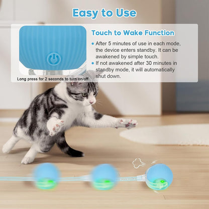 Interactive Cat Toy for Indoor Cats & Dogs, Agile Moving Cat Ball with Elastic Mesh Tail, Rechargeable Enrichment Toy, Smart Automatic Rolling Pet Ball Toy for  Dogs & Cats (Blue)