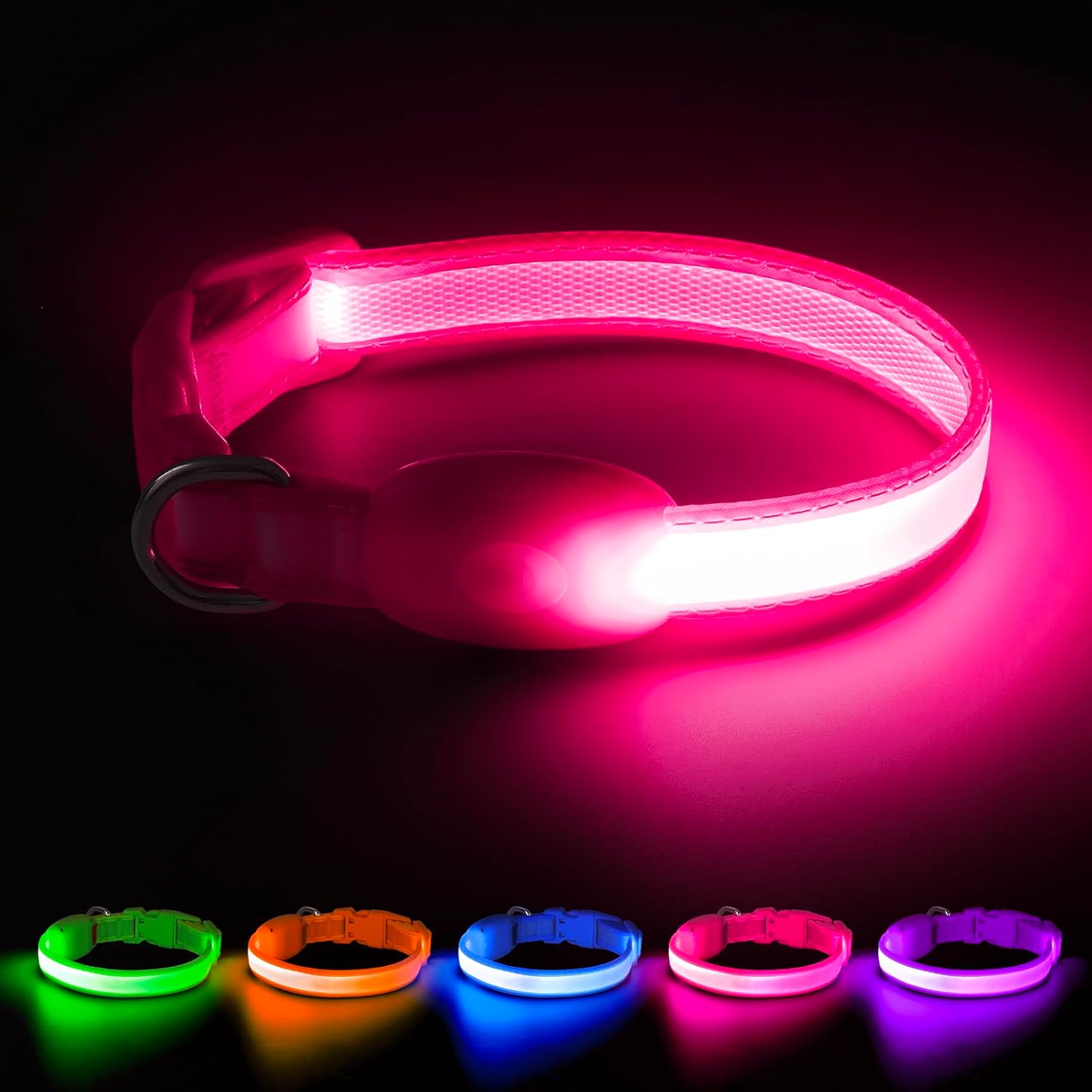 LED Dog Collar, Light up Dog Collar Adjustable USB Rechargeable Super Bright Safety Light Glowing Collars for Dogs