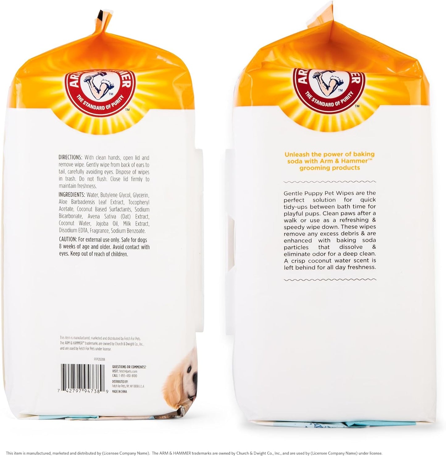 Arm & Hammer Dog Grooming Wipes, Deodorizing Dog Cleaning Wipes with Coconut Water, Gentle for Dogs and Puppies, Paraben and Sulfate Free Formula, Light Coconut Scent, 100 Count