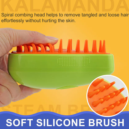 Cat Steam Brush, 3 in 1 Steamy Pet Brush, Silicone Massage Dog Hair Remover Comb(Mango/Avocado)
