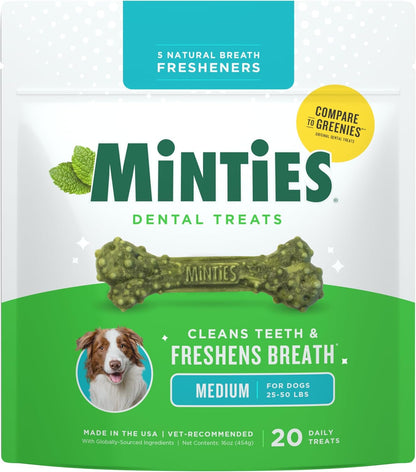 Dental Chews for Dogs, 40 Count, Vet-Recommended Mint-Flavored Dental Treats for Medium Dogs 25-50 Lbs, Dental Bones Clean Teeth, Fight Bad Breath, and Removes Plaque and Tartar