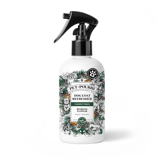 Furrest Fresh Dog Deodorizing Spray, 8 Fl Oz Grooming Perfume for Dog Coat, Pet Odor Neutralizer with Essential Oils, Vet Recommended, Paraben & Sulfate-Free Fir, Amber, & Cedarwood Scent