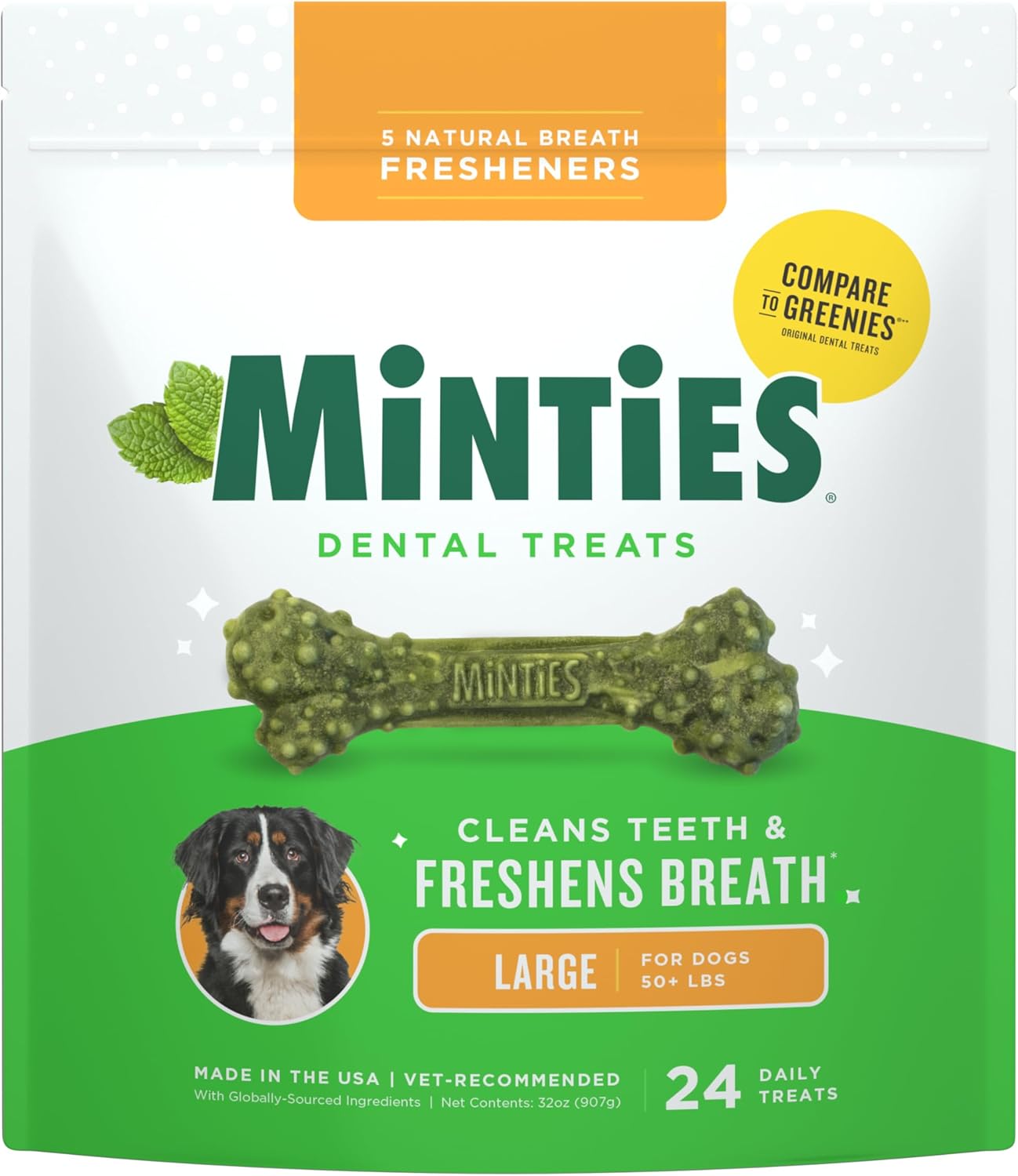 Dental Chews for Dogs, 40 Count, Vet-Recommended Mint-Flavored Dental Treats for Medium Dogs 25-50 Lbs, Dental Bones Clean Teeth, Fight Bad Breath, and Removes Plaque and Tartar