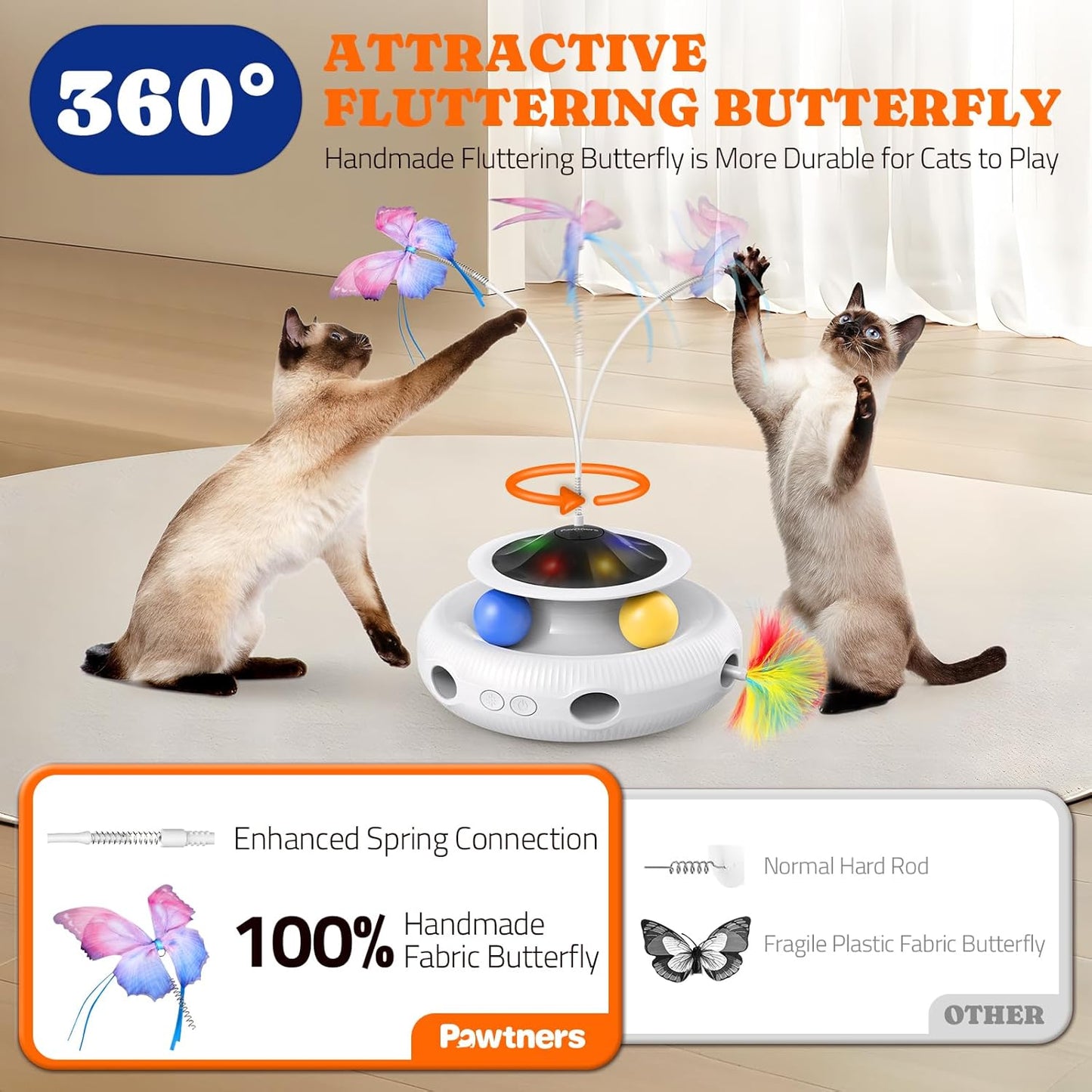 Interactive Cat Toy, 4 in 1 Automatic Interactive Kitten Toys for Indoor Cats Rechargeable with Fluttering Butterfly, Track Balls and Ambush Feather