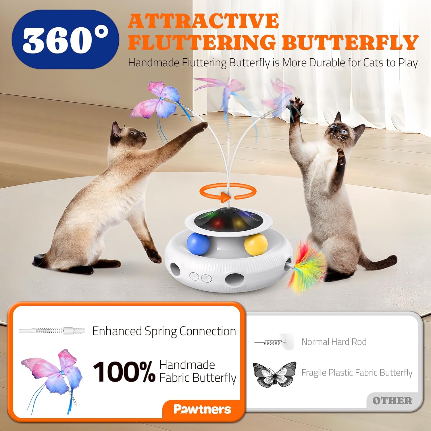 Interactive Cat Toy, 4 in 1 Automatic Interactive Kitten Toys for Indoor Cats Rechargeable with Fluttering Butterfly, Track Balls and Ambush Feather