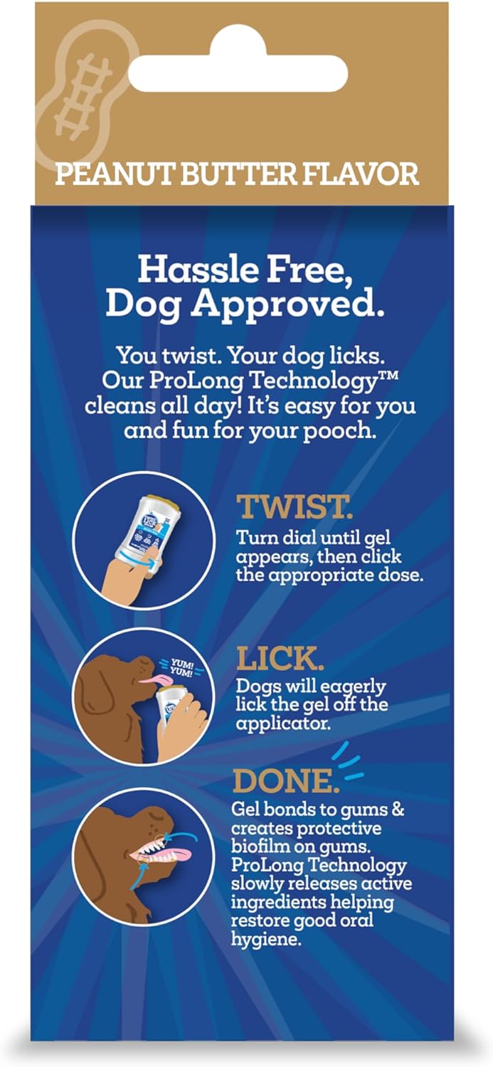 Twist and Lick Dental Gel for Dogs, Cleans Teeth and Freshens Breath for 24 Hours, Peanut Butter Flavor, 2 Oz, 30 Day Supply