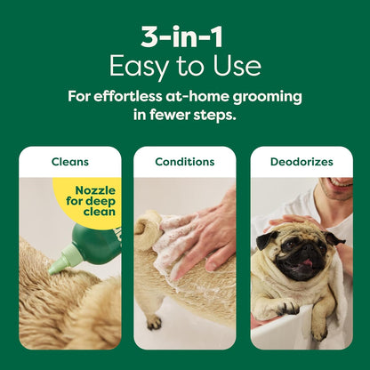 3-In-1 Soothing Dog Shampoo and Conditioner, Deodorizing Oatmeal Shampoos for Dogs and Puppies, Great for Smelly Pets, White Tea and Basil Scent, 16 Oz
