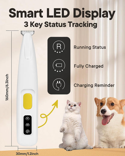 Upgraded Dog Paw Trimmer with LED Light, 18 Mm Widen Blade, 35 Db Low Noise, LED Display, Fully Waterproof, Rechargeable Clipper for Dogs Cats Trimming Paws, Eyes, Ears, Face, and Rump