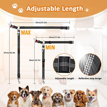 3-in-1 Dog Car Seat Belt Harness – Adjustable Reflective Headrest Tether & Retractable Bungee Safety Leash
