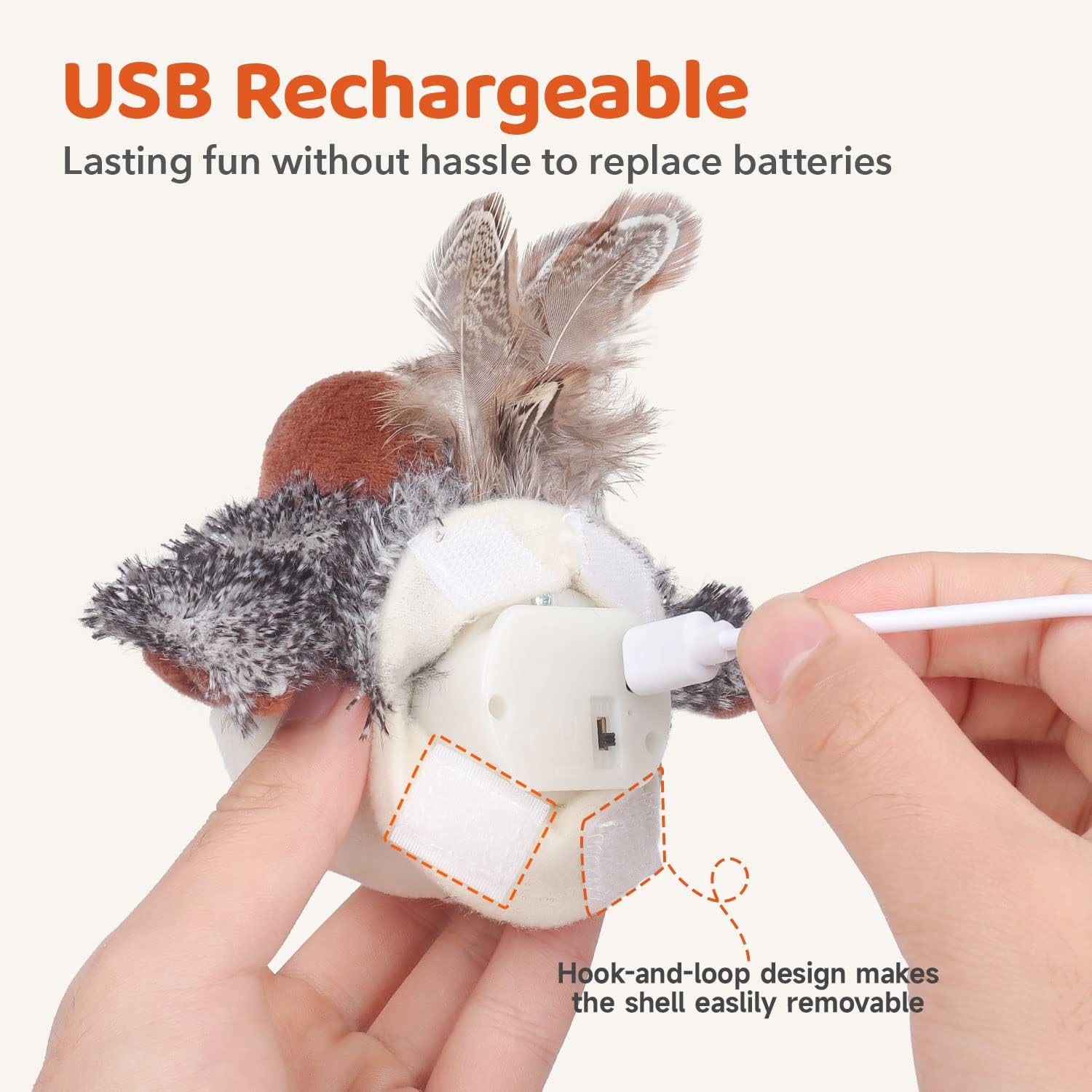 Cat Toys Rechargeable Flapping Bird Sparrow, Lifelike Chirp Tweet, Touch Activated Cat Toy, Catnip Toy 