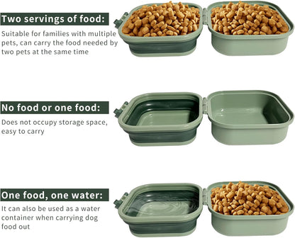 Collapsible Dog Bowls, Travel Water Bowl for Dogs, 2-In-1 Portable Food and Water Feeder - Travel Dog Bowls with Lid for Walking, Traveling, Camping and Hiking