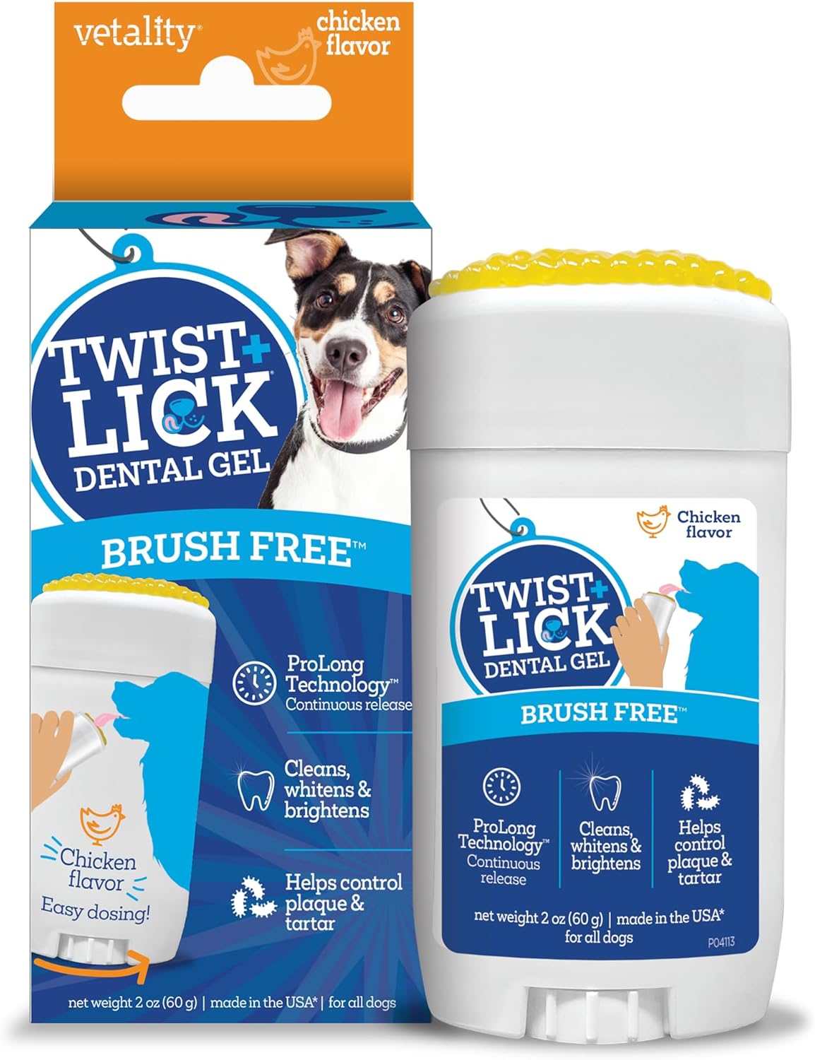 Twist and Lick Dental Gel for Dogs, Cleans Teeth and Freshens Breath for 24 Hours, Peanut Butter Flavor, 2 Oz, 30 Day Supply