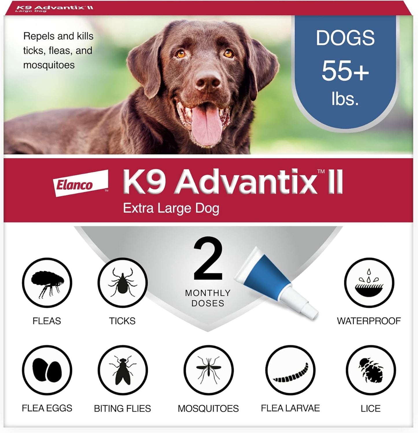 XL Dog Vet-Recommended Flea, Tick & Mosquito Treatment & Prevention | Dogs over 55 Lbs. | 2-Mo Supply