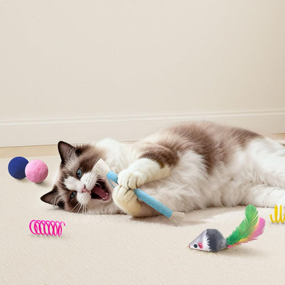 Cat Toys for Indoor Cats, 34 Packs Interactive Cat Toy Set with Colorful Springs Toys, Mouse Toy, Catnip Ropes, Balls, Bells, and Sisal Ball 