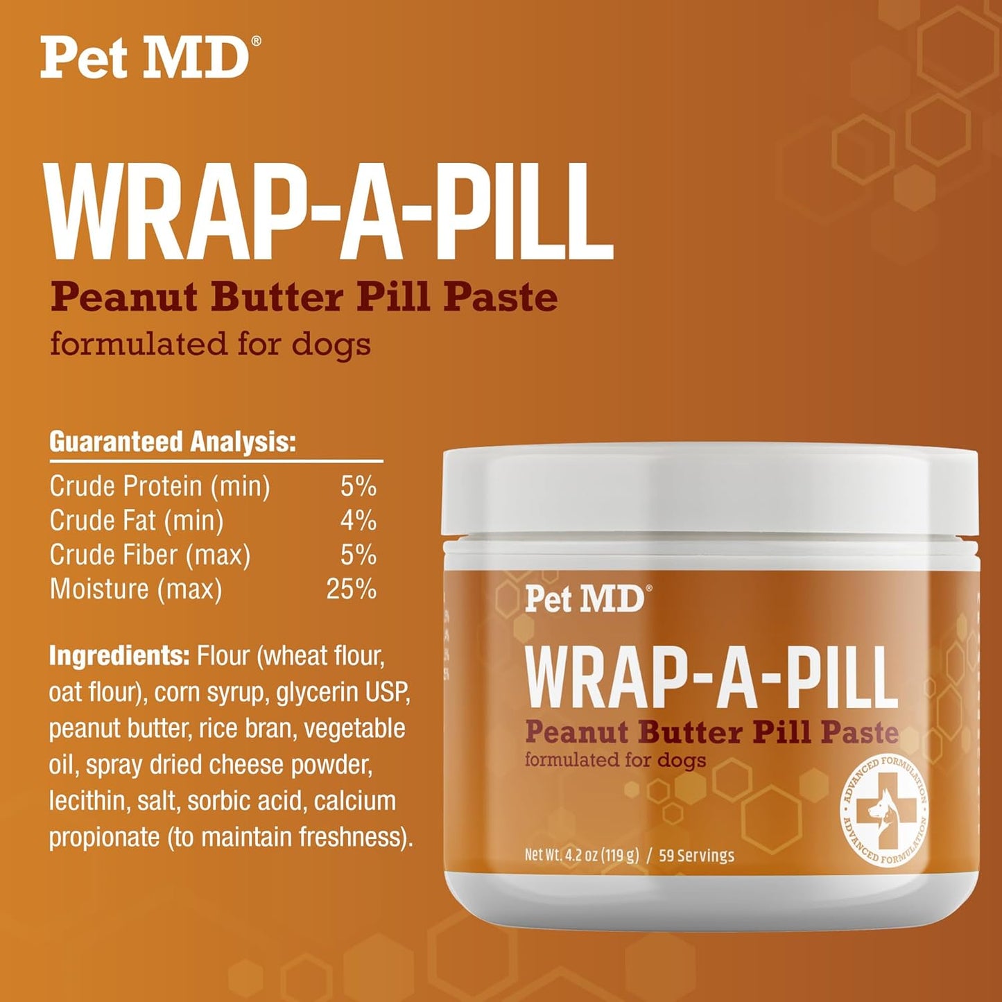 Wrap a Pill Peanut Butter Flavored Pill Paste for Dogs - Make a Pocket to Hide Pills and Medication for Pets - 59 Servings