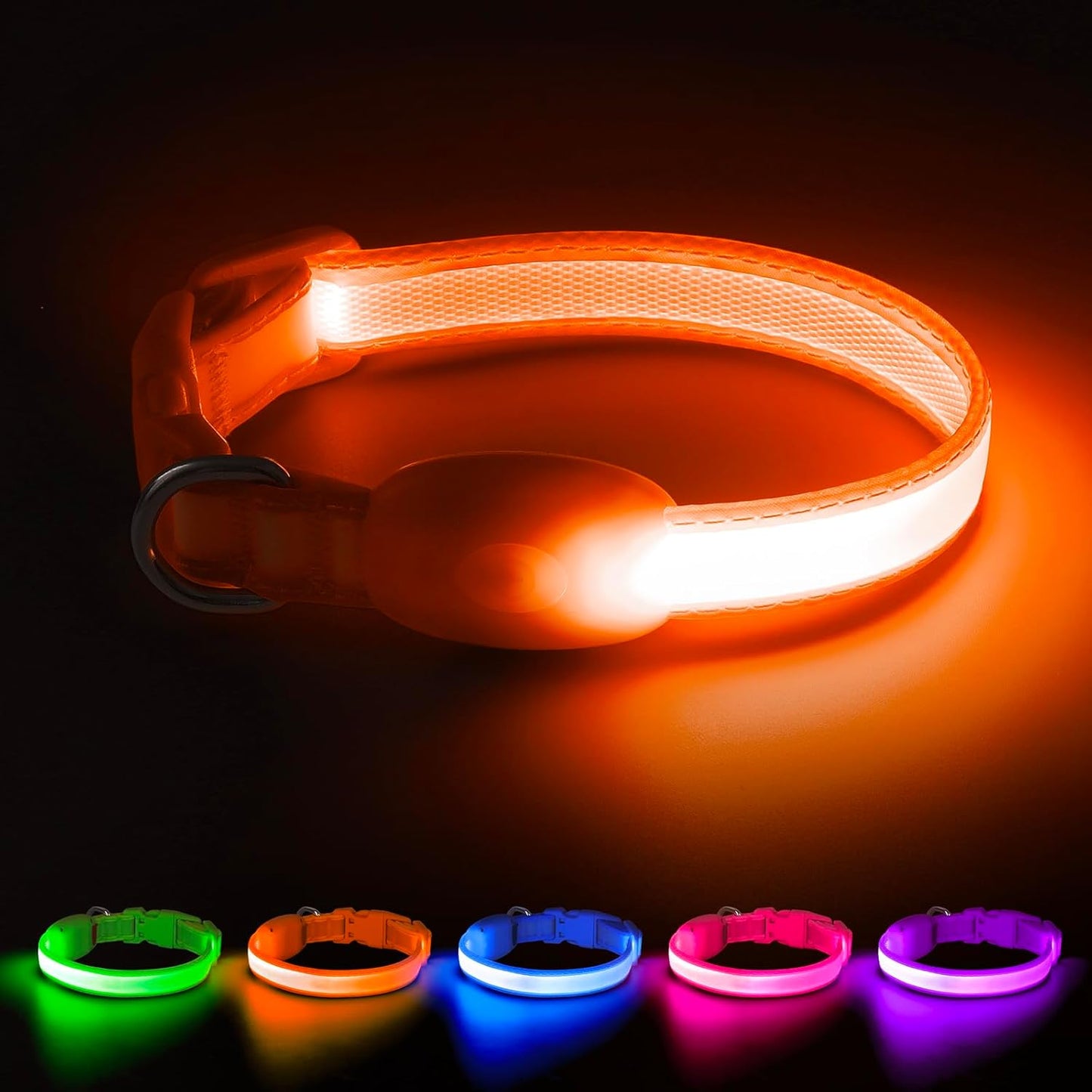 LED Dog Collar, Light up Dog Collar Adjustable USB Rechargeable Super Bright Safety Light Glowing Collars for Dogs
