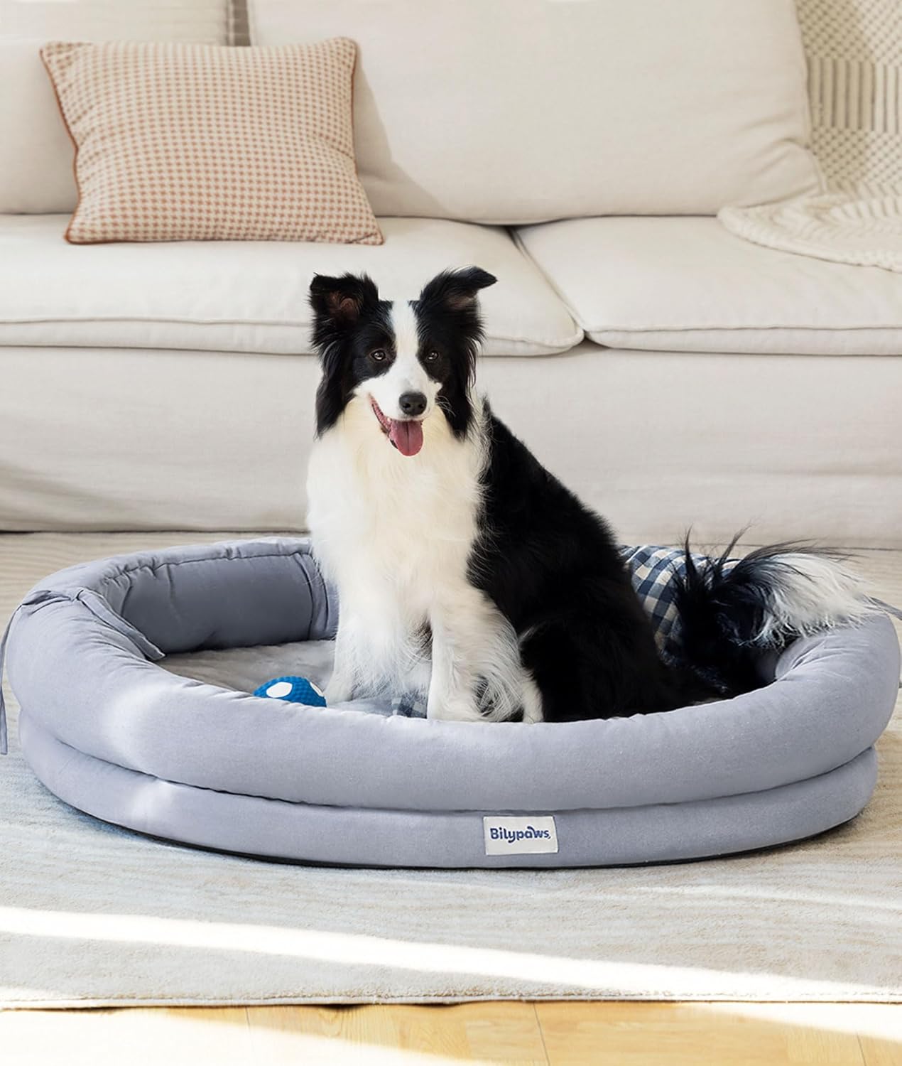 Orthopedic Dog Bed For Large Dogs, Pet Sofa Bed with Egg Crate Foam, 4-Sided Bolster, Removable Washable Cover & Anti-Slip Bottom, Gray