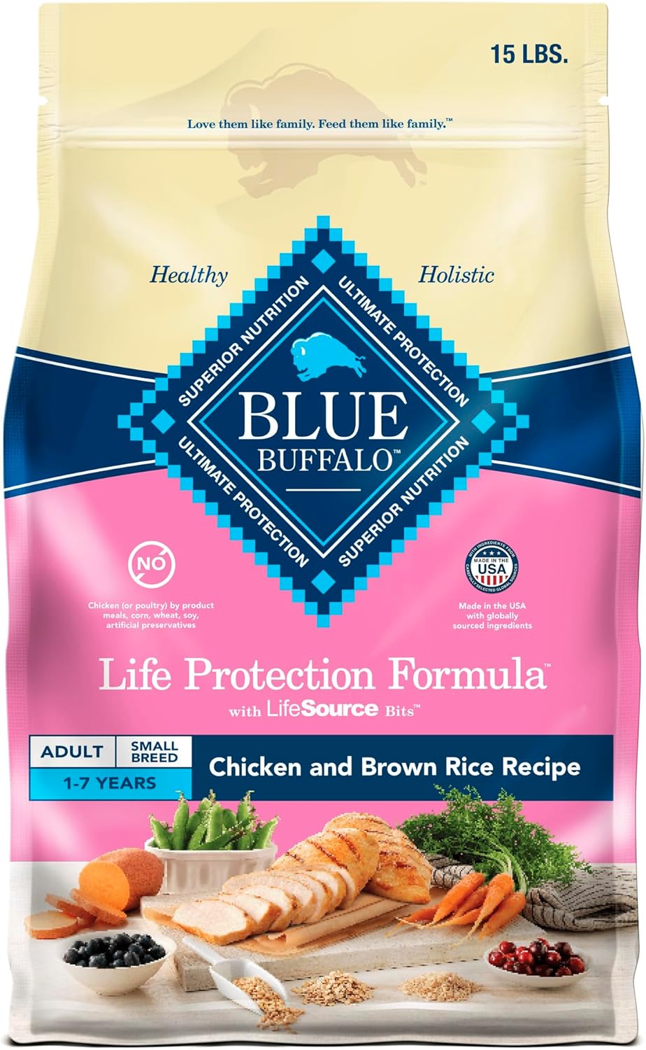 Life Protection Formula Adult Small Breed Dry Dog Food, Supports High Energy Needs, Made with Natural Ingredients, Chicken & Brown Rice Recipe, 15-Lb Bag