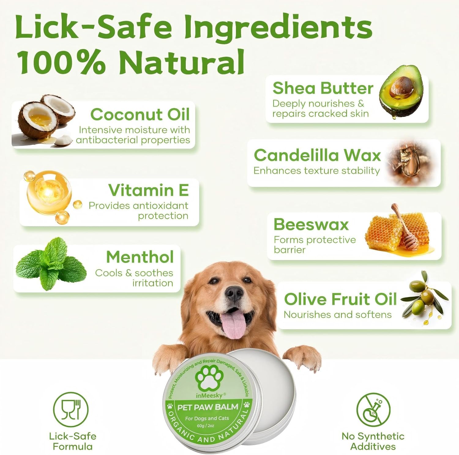 Dog Paw Balm & Nose Balm, Lick-Safe | All-Natural Moisturizer with Organic Coconut Oil | Quickly Nourishes and Repairs Dry, Cracked Paws (2.0Oz)